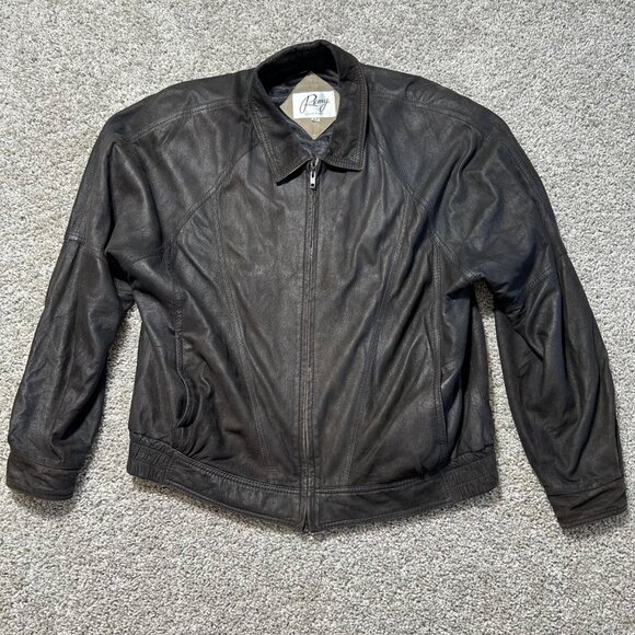 Remy Mens Black Leather Jacket Size 44 USA Made Zip Front Pockets & Elastic Wais - Picture 13 of 13